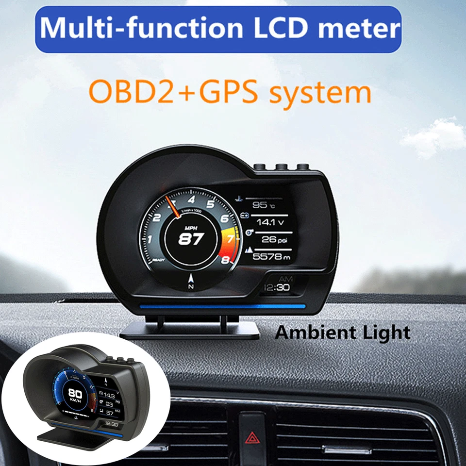 Velocímetro digital HUD GPS turbo medidor de temperatura OBD2 medidor código de falla claro 12V Foto 1 de 4