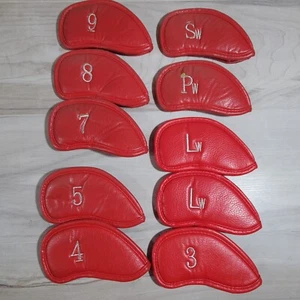 Golf Irons Head Cover Set Vintage Red Golfing Craft Display - Picture 1 of 13
