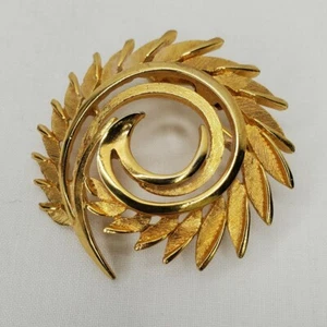 Broche moderniste vintage ton or circulaire brossé poli déco renouveau - Photo 1/12