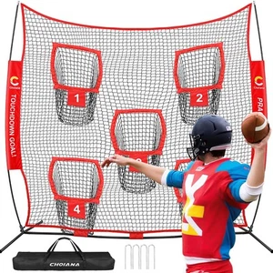 Football Throwing Net, Quarterback Training Equipment w/ 5 Target Pockets, Fo... - Picture 1 of 8