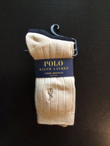 Nuevo 3 pares de calcetines de vestir Polo Ralph Lauren para niños talla 8-9,5 beige medio negro - Imagen 1 de 2