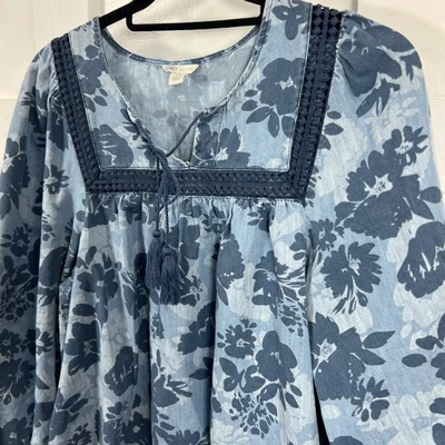 Женская синяя туника Cato с цветочным принтом с длинным рукавом размер L - Изображение 1 из 4