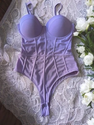 NWT Women's Trendy Sexy Mesh Spaghetti Strap Slimming Bustier Purple Size L - Image 1 of 4