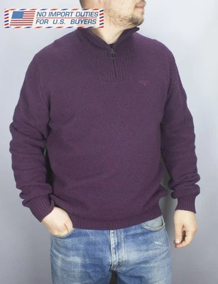 Barbour Jumper Mens XL Plum Purple Essential Lambswool Half Zip Winter Sweater - Image 1 of 4