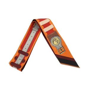 HERMES Twilly "Brid a Block/Poetic Catalog" Seide 100% Orange Cui / Burgund /... - Bild 1 von 8