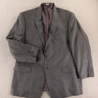 Jos A Bank Jacket 2XL 2XLT 50L Blue Gray Check Big & Tall Plaid 100% Wool Blazer - Image 1 of 4