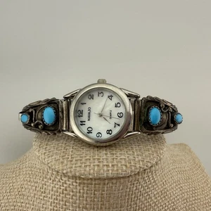 Vintage Navajo Sterling Turquoise Watch Band RB Signed – Needs Battery - Picture 1 of 11