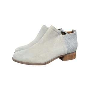 TOMS Deia Ankle Booties Light Gray Suede Leather Wool Boots Womens 11 Western - Picture 1 of 6