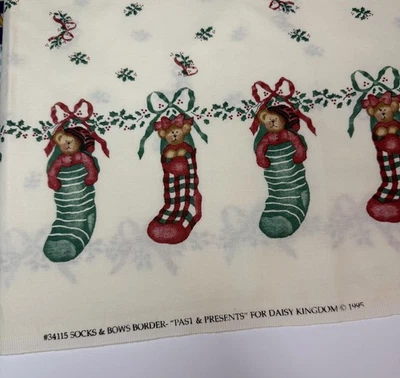 Daisy Kingdom Socks & Bows Border Fabric 1995 Past Presents Christmas Teddy Bear - Image 1 of 4