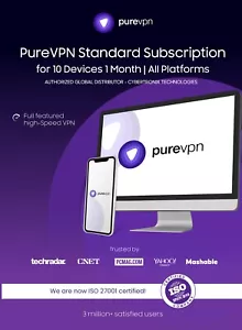 PureVPN (VPN) Standard Subscription for 10 Devices 1 Month All Platforms - Picture 1 of 1
