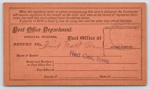 Red Oak Iowa~First National Bank Post Office Reg Mail Receipt~Elliott IA 1901 - Picture 1 of 2