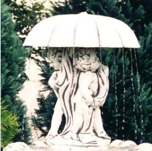 Kinder mit Regenschirm Putten Wasserspiel Gartenfigur Skulptur Steinguss 87 cm - Bild 1 von 1