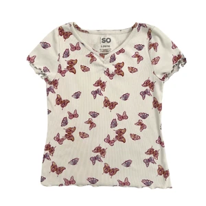 Butterfly T-Shirt White Lettuce Hem Short Sleeve Preppy Shirt for Girls LARGE - Picture 1 of 9