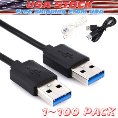 USB 3.0 A Male to A Male Cable Data Transfer Super Speed Power Charger Metal LOT - Image 1 of 4