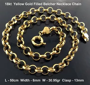 Necklace Real 18kt Yellow Gold Filled Solid Belcher Rolo Bolt Ring Chain 50cm 20 - Picture 1 of 2