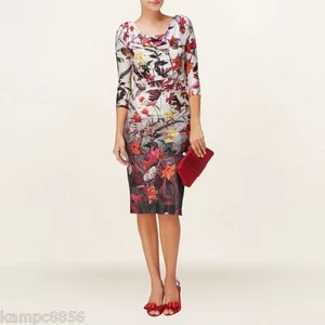 New Phase Eight Cream Floral Belinda Butterfly Ruched Dress Sz UK 8 - Picture 1 of 3