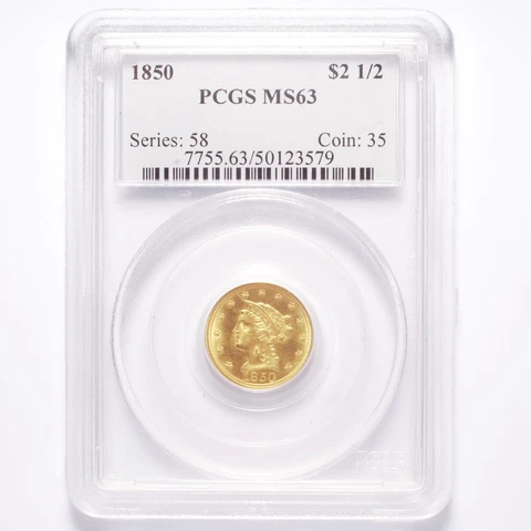1850 Liberty $2.50 Gold Quarter Eagle PCGS MS63 Cover