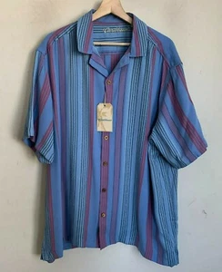 Roundtree Yorke Caribbean Blue Shirt Black/Red Stripe Short Sleeve (2 Sizes) NEW - Picture 1 of 7