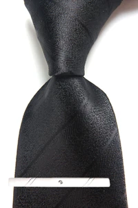Neue klassische gestreifte schwarz grau JACQUARD GEWEBTE 100 % Seide Herrenkrawatte Krawatte - Bild 1 von 6