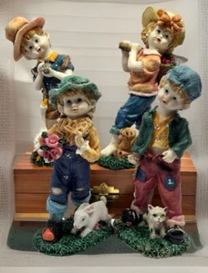 4 Vtg 8" Resin Country Farm Children Animals Dog Cat Figurines Artist Signed AAA - Picture 1 of 24