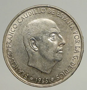 1966 SPAIN Large Franco Caudillo VINTAGE Silver 100 Pesetas Spanish Coin i93527 - Picture 1 of 3