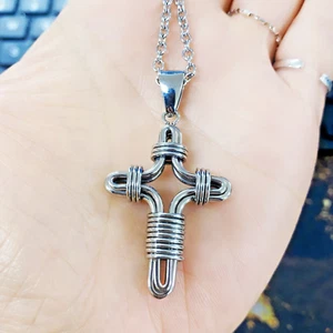 Draht Design Kreuz Halskette Edelstahl Religiös Gothic Anhänger für Unisex - Bild 1 von 5