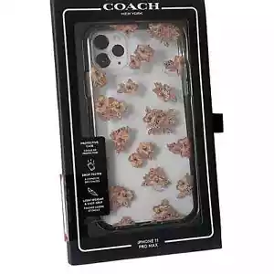 Coach-IPhone 11 Pro Max Phone Case- NEW in box clear case/floral flower glitter - Picture 1 of 12