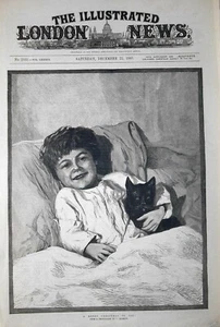 BEAUTIFUL CHILD WITH CAT; Animal-Child engraving; Large1883 Print; - Picture 1 of 1