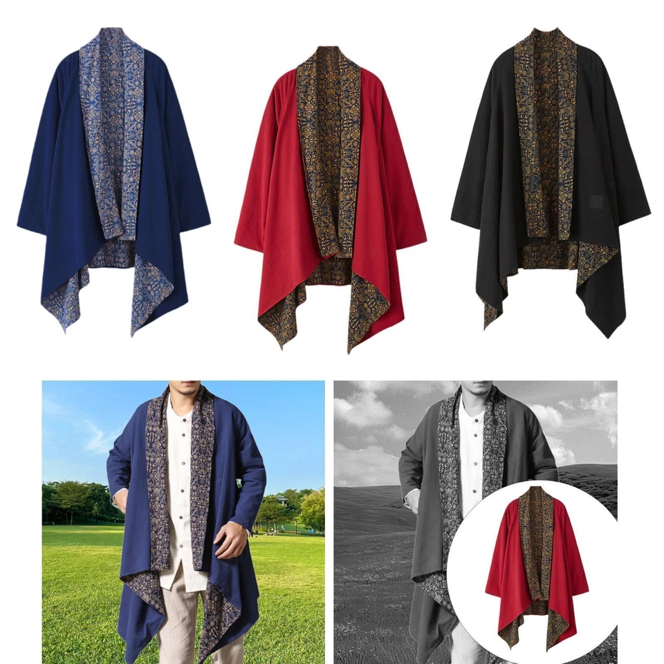 Men's Long Cardigan Shawl Collar Outwear Cotton Linen Long Sleeve Loose Fashion - Image 1 of 1