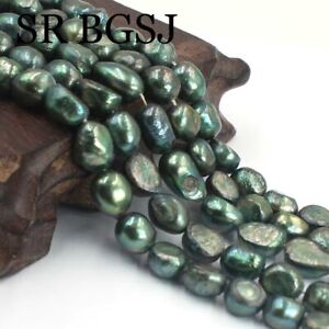 9x12mm Freeform Baroque Army Green Freshwater Cultured Pearl Jewelry Beads 15"