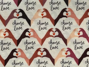 NUEVO Y DIFÍCIL DE ENCONTRAR Diseñador Novedad Exclusivo ELIGE CORAZONES Y MANOS DE AMOR 100% Algodón FQ - Imagen 1 de 3