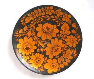 7" Vintage Blume handbemalt russische Schale Teller sowjetisch Holz Volk ethnisch Deko - Bild 1 von 4