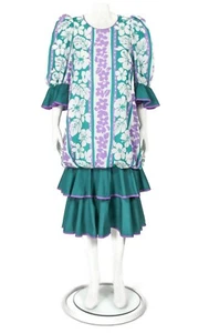 Vintage MAMO HOWELL Hawaiian Aloha Muumuu Green Purple Tropical Floral sz S /617 - Picture 1 of 5