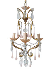 Antique Chandelier Peachy PINK Opaline Drops Cup Beads 1930 MURANO RARE 3 Fires