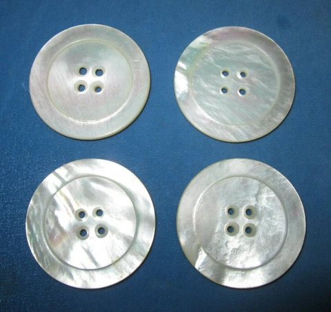 Set of 4 vtg / antique large mother of pearl round 4 hole buttons, 1.5" across Cover