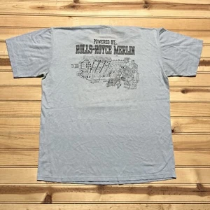 Vintage 80s P51 Mustang Rolls Royce Merlin Engine Plane Shirt Diagram Size XL - Picture 1 of 11