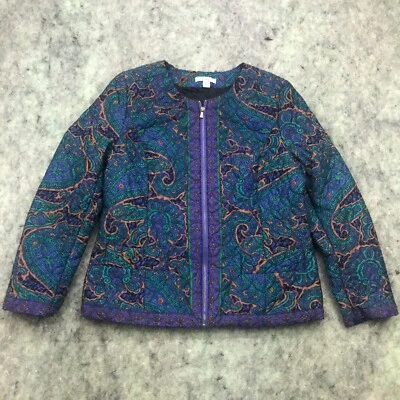 Isaac Mizrahi женская куртка размер 10 синий зеленый фиолетовый пейсли выстеганная молния пальто - Изображение 1 из 4