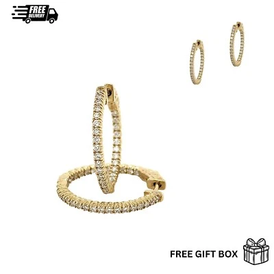 14k Yellow and White Gold Lab Grown Diamond Huggie Hoop Earrings - Image 1 of 2