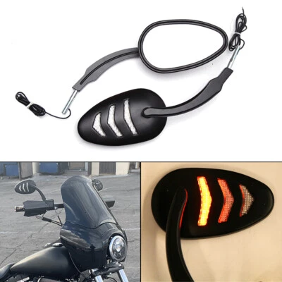 Black Flowing LED Turn Signal Mirrors For Harley Davidson Street Glide Bob Dyna - Image 1 of 4