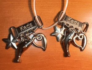 KEDS Shoes LOGO SHOE LACE CHARMS - Silver-tone LOGO BAR w/STAR, DOLPHIN, HEART - Picture 1 of 8
