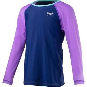 Speedo Girls' Long Sleeve Color Block Rash Guard retails $32 - Picture 1 of 2