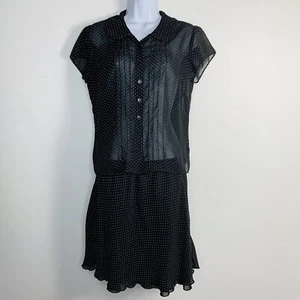 Pantalogy Womens Top & Skirt Set Sz PL Black White Polka Dot Short Sleeve - Picture 1 of 16