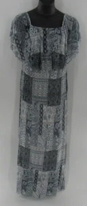 PLUS SIZE Women Ellen Weaver Gray Blue Sheer Layer Paisley Maxi DRESS SZ 2X New - Picture 1 of 4