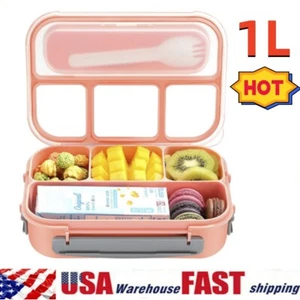 1L Bento Lunch Box for Adults Kids Food Storage Container w/ 4 Compartment Pink - Picture 1 of 9