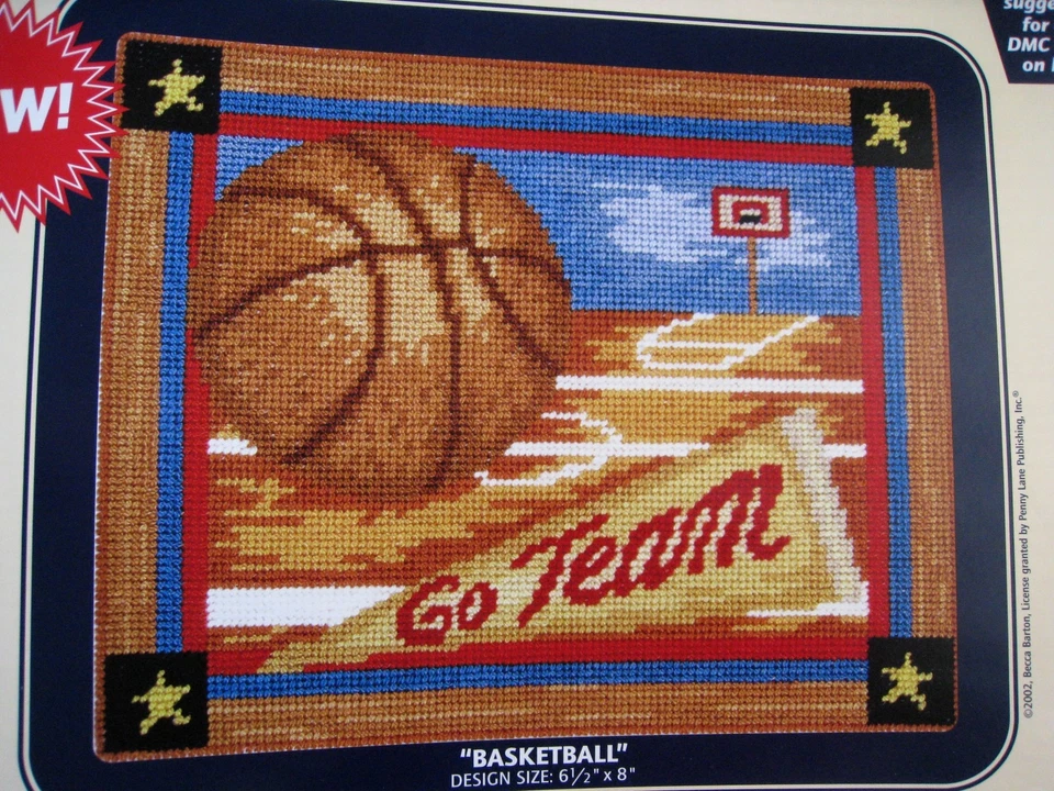 DMC Printed Needlepoint Canvas, BASKETBALL,Sport,Pearl Cotton,Floss,Wool,NC028 - Image 1 of 4