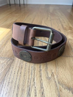 Cinturón de cuero marrón unisex occidental vintage con hebilla de latón talla M Foto 1 de 4