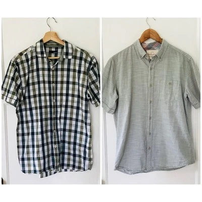Lot Of 2 Men’s Button-down Short Sleeve Shirts Size M Green Plaid Cotton Blend Foto 1 de 4