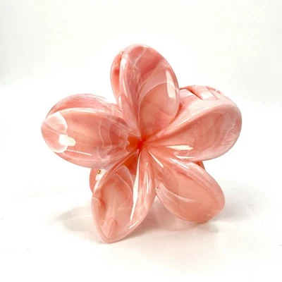 Peach Pink Marble Flower Hair Claw Clip Large Glossy Daisy Hair Accessory Women - Image 1 of 4