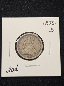 TWENTY CENT  PIECE 1875 S NICE COIN BETTER GRADE FROM OLD ALBUM NICE 20 CENTER - Picture 1 of 6