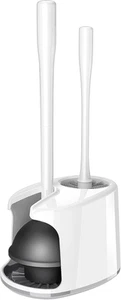 Toilet Plunger and Bowl Brush White with Holder, Heavy Duty Toilet Brush, 1 Set - Picture 1 of 12